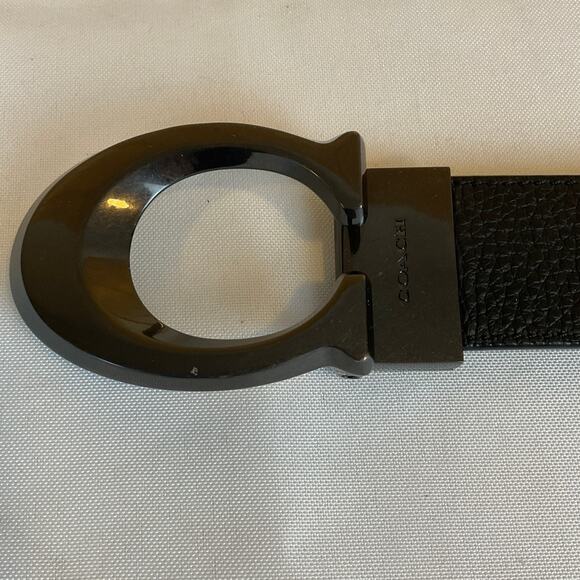Men's Coach Signature C Belt, Black with Gunmetal Gray Buckle - Picture 2 of 7